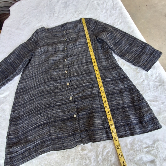 Eileen Fisher Coastline Organic Linen Button-Up Grey Tunic Top Women Size Medium - Picture 15 of 16